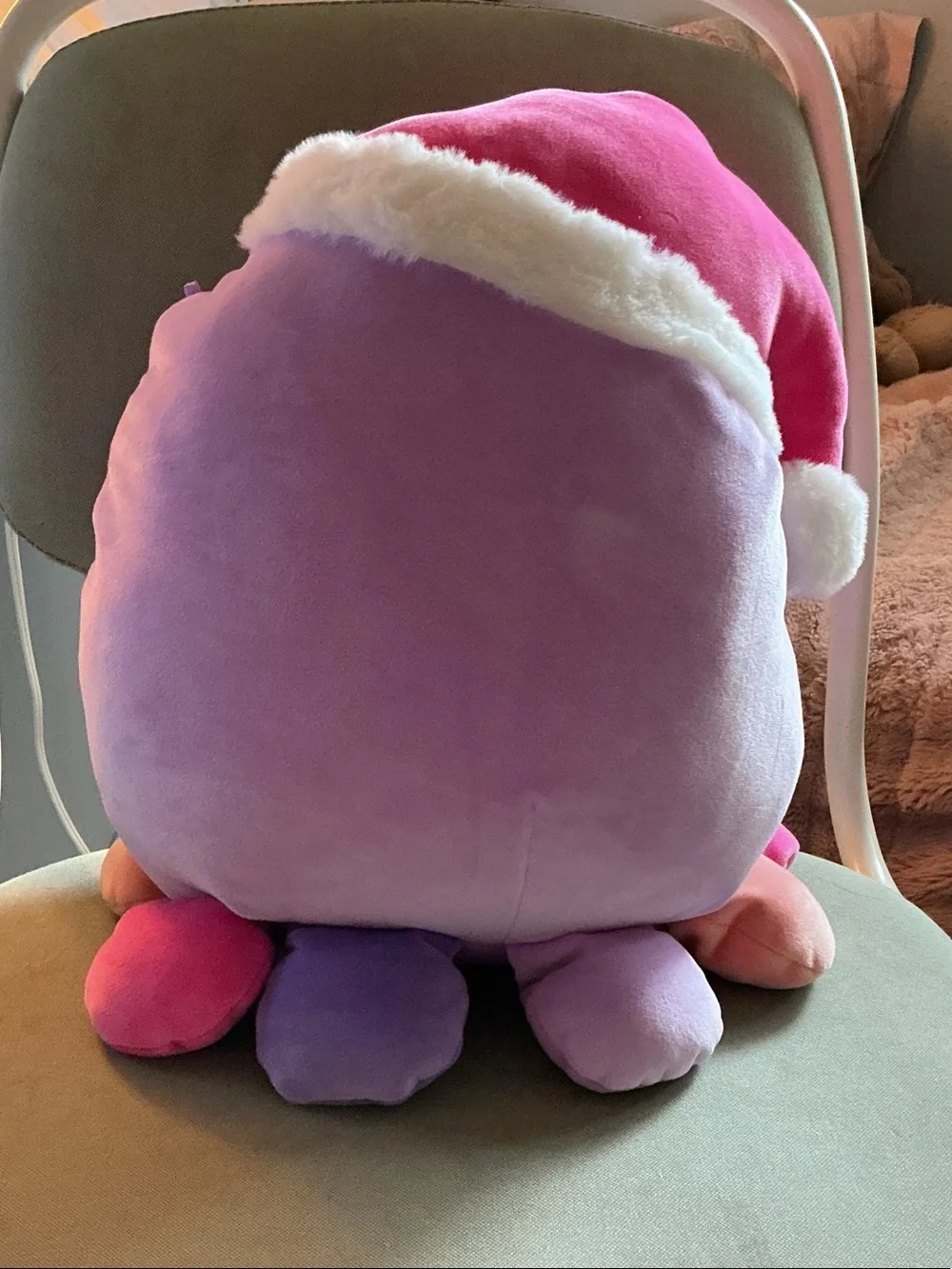 Squishmallows Purple Octopus Pillow with Pink Santa Hat